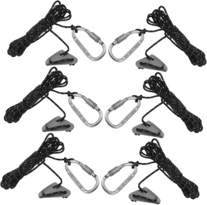 6 Sets Heavy Duty Reflective Camping Rope Outdoor Tarp and Canopy Cord with Carabiner Thickness for Night Visibility and Sturdy Construction for Camping and Hiking