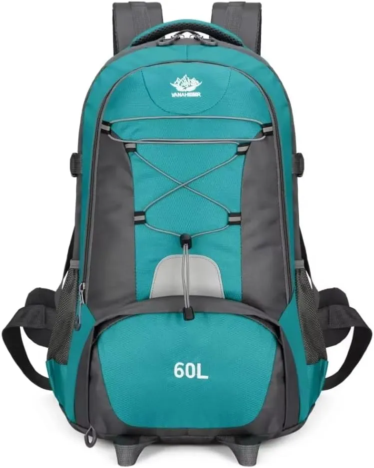 60L Hiking Backpack Large Capacity Waterproof Multifunctional Outdoor Travel Daypack with Shoe Compartment (Lake blue)