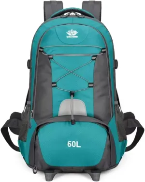 60L Hiking Backpack Large Capacity Waterproof Multifunctional Outdoor Travel Daypack with Shoe Compartment (Lake blue)