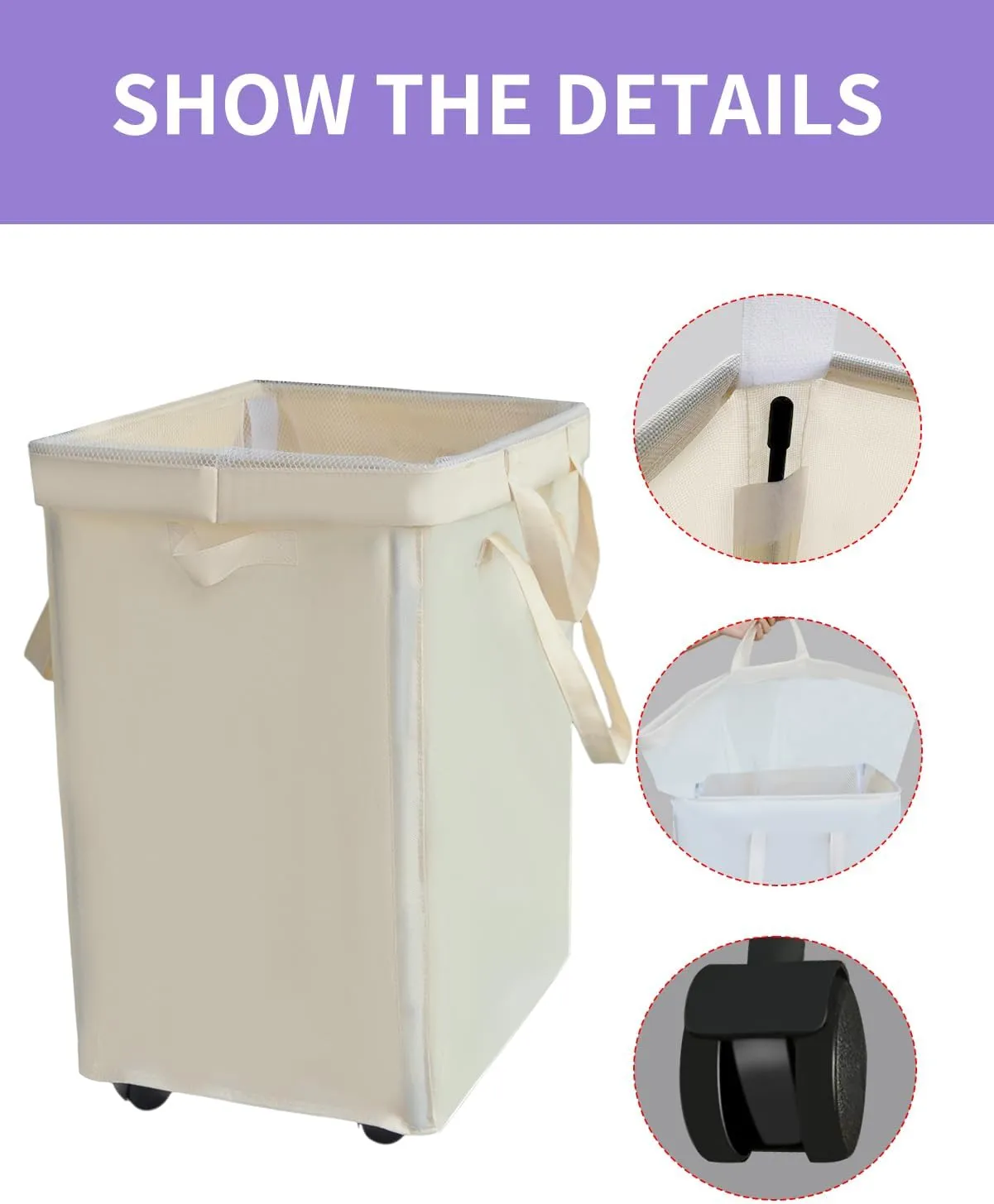 75L Collapsible Tall Laundry Hamper, Laundry Basket with Wheels with Removable Wash Bag Waterproof Clothes Hamper, Narrow Corner Clothes Bins with Handles for Bathroom