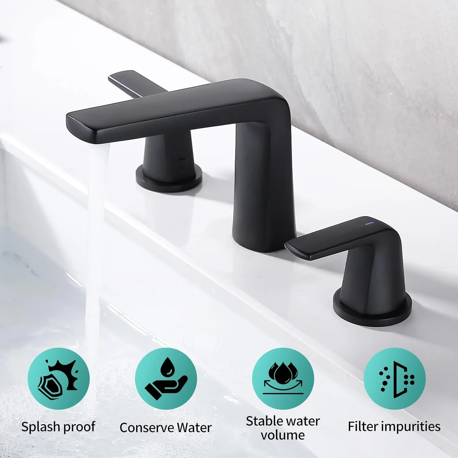 8 inch 2 Handles Widespread Bathroom Faucet 3 Holes with Pop up Drain Assembly and Water Supply Lines (Black)