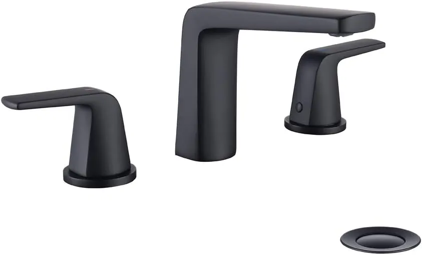 8 inch 2 Handles Widespread Bathroom Faucet 3 Holes with Pop up Drain Assembly and Water Supply Lines (Black)
