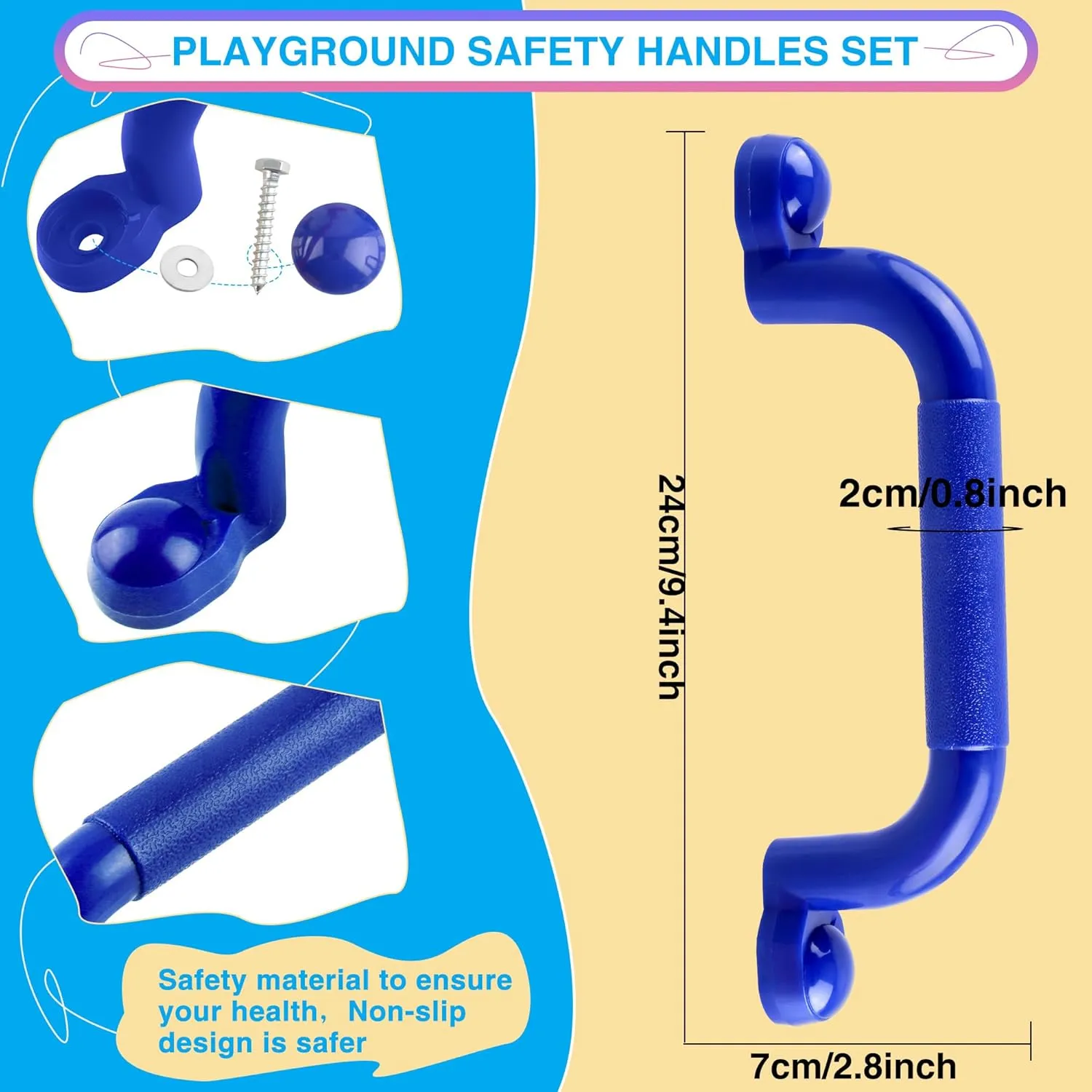 8 Pieces Playground Safety Handles for Kids Playground Handles Swing Set Accessories Safety Hand Grips for Playset Playhouse Treehouse Climbing Frame (Green,Blue,Yellow,Red)