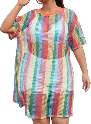 840 - Crochet Fishnet Lace Plus Size Beach Swim Cover Up Top Summer Dress