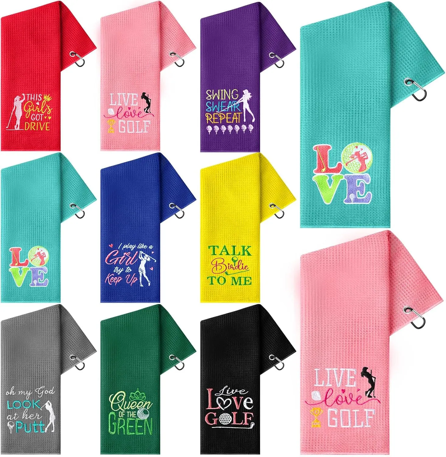 9 Pcs Golf Towel Bulk 24 x 16 Inches Microfiber Waffle Towel with Clip Tri Fold Portable Rag Accessories for Golf Bag Mini Tournament Club Yoga Fitness Remove Sand Mud Dirt Sweat(Classic)