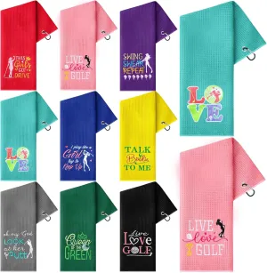 9 Pcs Golf Towel Bulk 24 x 16 Inches Microfiber Waffle Towel with Clip Tri Fold Portable Rag Accessories for Golf Bag Mini Tournament Club Yoga Fitness Remove Sand Mud Dirt Sweat(Classic)