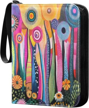 Abstract Colorful Card Binder 4-Pocket, 400 Pockets PU Waterproof Zippered Collector Card Album with 50 Removable Sleeves for Trading, Game Cards