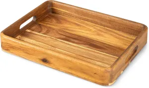 Acacia Wooden Serving Trays with Handles for Eating, Appetizers, Food, Snacks, or Home Decor, Large Wood Bed Tray or TV Tray, Decorative Ottoman or Coffee Table Accessory, 16x12 inch, Set of 1