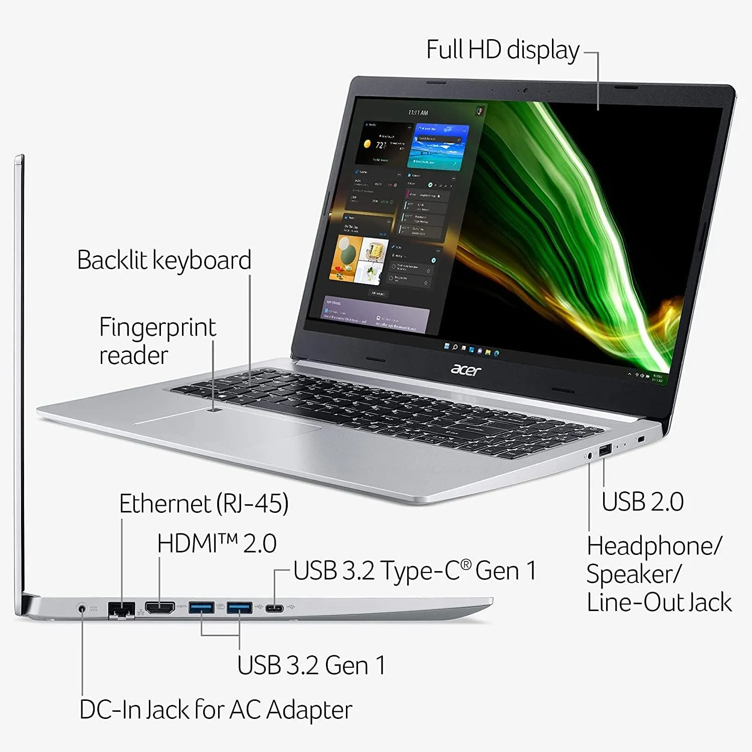 acer Aspire 5 Notebook 2022 | 15.6" FHD IPS | AMD Ryzen 7 3700U 4-Core Radeon RX Vega 10 | 40GB DDR4 2TB SSD Backlit Keyboard Fingerprint Reader RJ-45 WiFi 6 Win 11 Pro | TLG 32GB USB