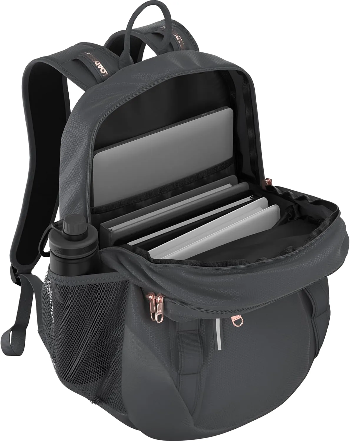 adidas Excelerator Backpack with Laptop Sleeve, Sport Bag for Men and Women, Carbon Grey/Rose Gold, One Size