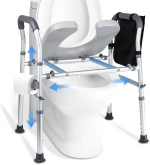 Adjustable Toilet Seat Riser for Seniors - FSA HSA Toilet Riser with Handles,500 LBS Raised Toilet Seat, Handicap Elevated Toilet Seat with Arms for Elderly, Pregnant