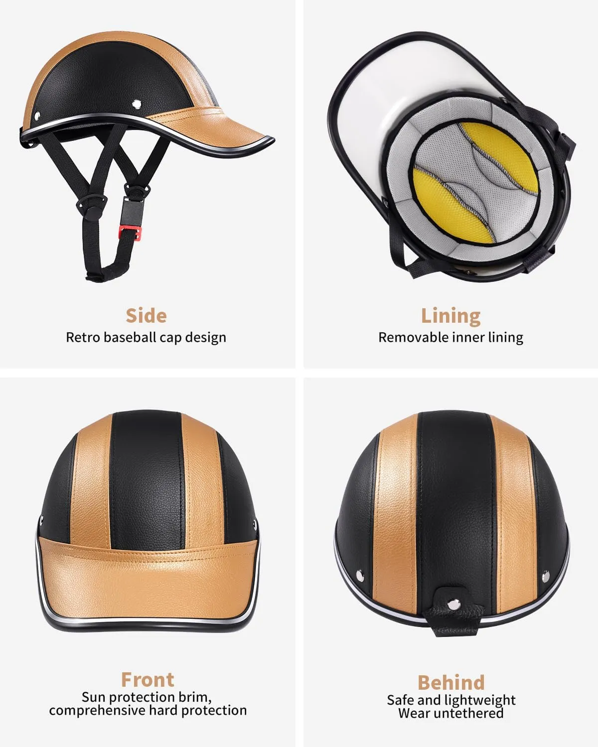 Adult Baseball Cap Helmet - Urban Style PU Retro Leather Hat for Golf, Low Profile Urban Commute Helmet for Men & Women