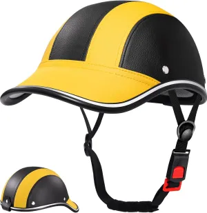 Adult Baseball Cap Helmet - Urban Style PU Retro Leather Hat for Golf, Low Profile Urban Commute Helmet for Men & Women
