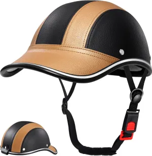Adult Baseball Cap Helmet - Urban Style PU Retro Leather Hat for Golf, Low Profile Urban Commute Helmet for Men & Women