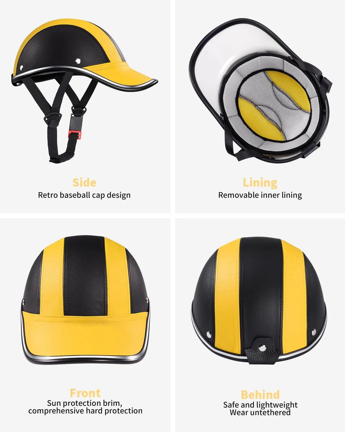 Adult Baseball Cap Helmet - Urban Style PU Retro Leather Hat for Golf, Low Profile Urban Commute Helmet for Men & Women