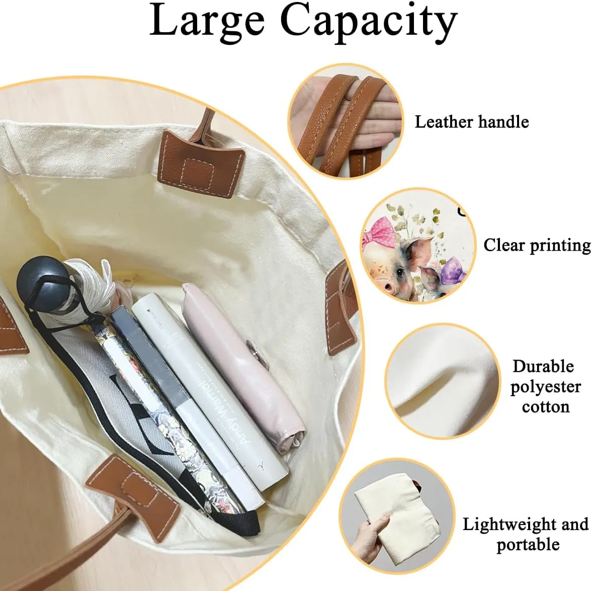 Aesthetic Canvas Tote Bag for Women Teens Reusable Grocery Shopping Bag With Handles Cute Tote Bag -Hay Girl Hay