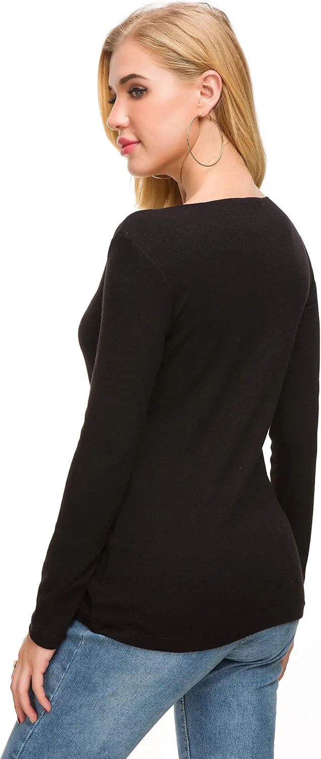 Afibi Women V Neck Zip Front Long Sleeve Casual Top Blouse Shirt/Cardigan