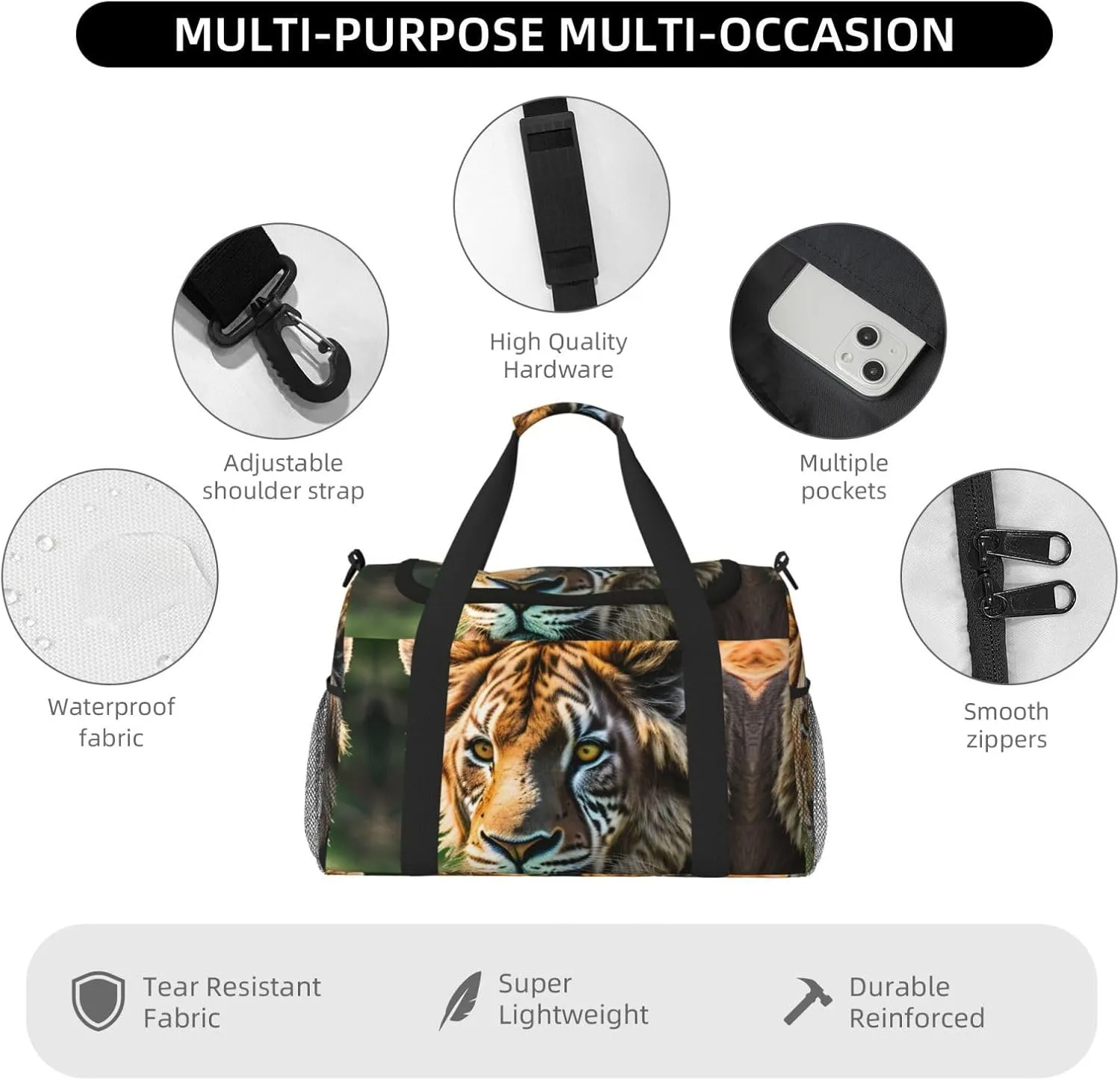 African Animals Travel Duffel Bag With Zippers And Handles, Big Foldable Duffle Bag For Family Vacations