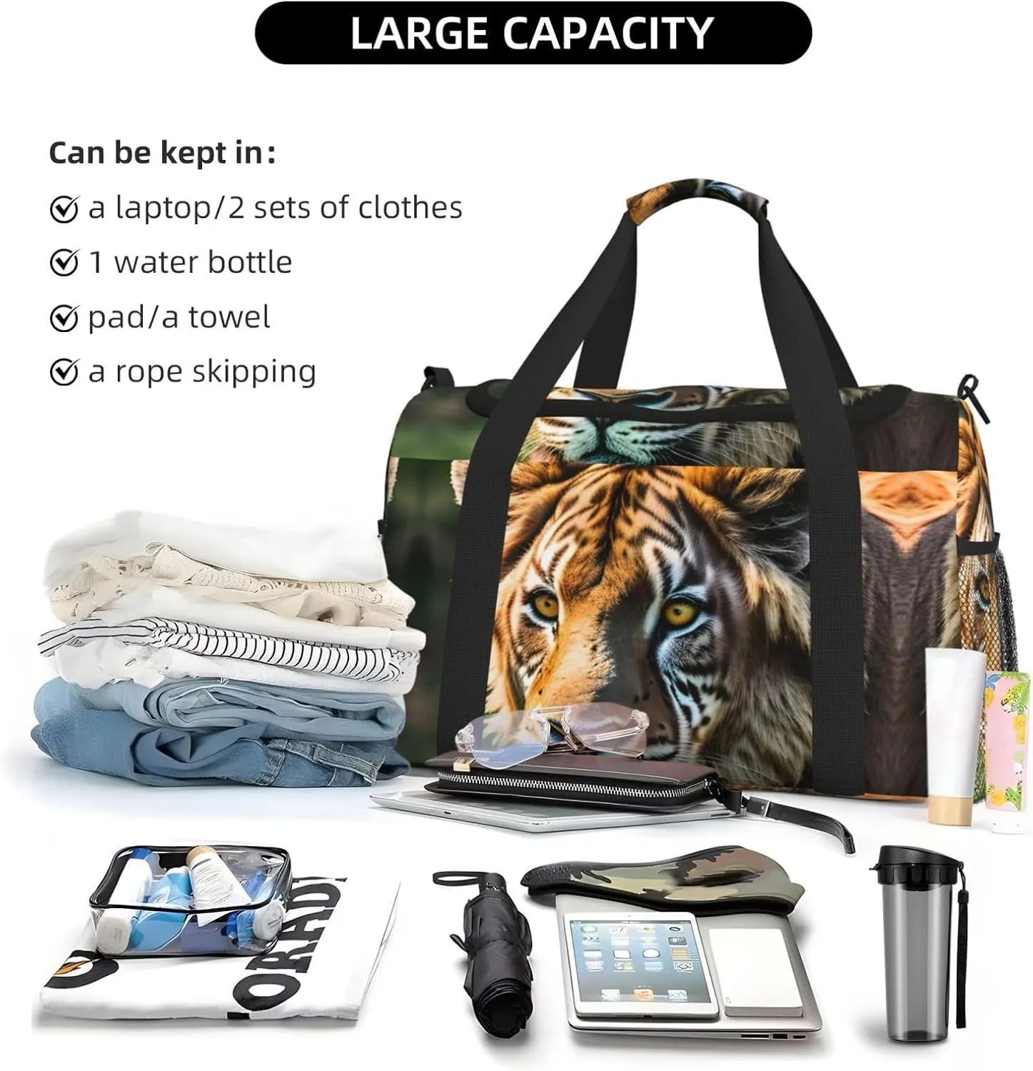 African Animals Travel Duffel Bag With Zippers And Handles, Big Foldable Duffle Bag For Family Vacations