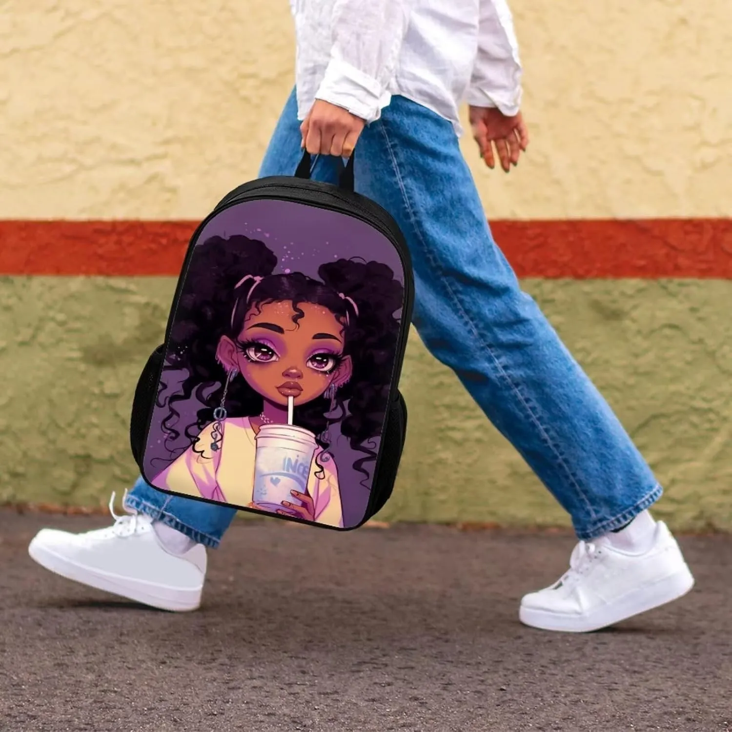 Afro Backpacks for Girls 4-6/8-10 African Magic Book Bag Kids Bookbag Girls 3th Grade/4th Grade School Bag with Water Bottles