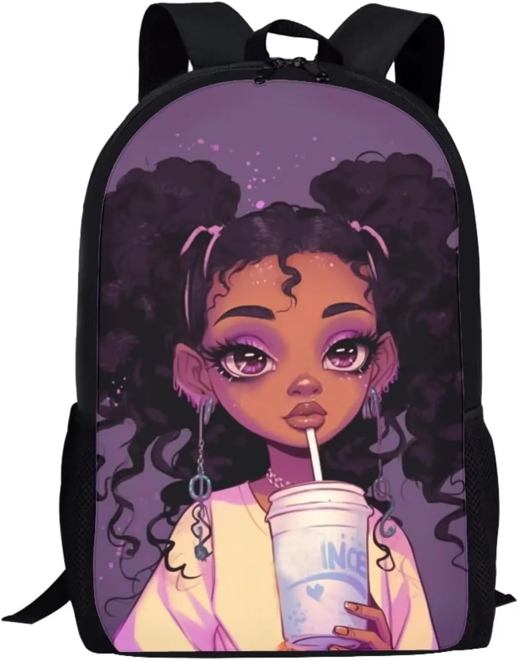Afro Backpacks for Girls 4-6/8-10 African Magic Book Bag Kids Bookbag Girls 3th Grade/4th Grade School Bag with Water Bottles