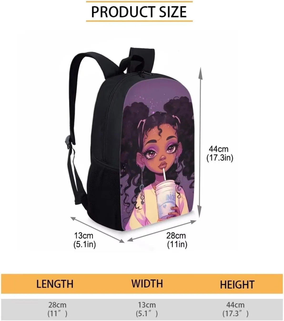 Afro Backpacks for Girls 4-6/8-10 African Magic Book Bag Kids Bookbag Girls 3th Grade/4th Grade School Bag with Water Bottles