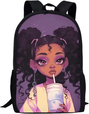 Afro Backpacks for Girls 4-6/8-10 African Magic Book Bag Kids Bookbag Girls 3th Grade/4th Grade School Bag with Water Bottles