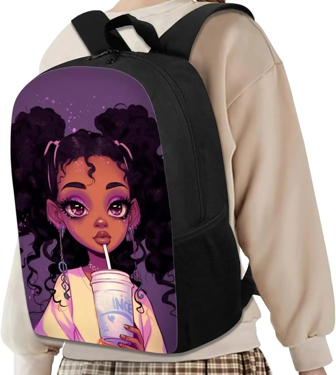 Afro Backpacks for Girls 4-6/8-10 African Magic Book Bag Kids Bookbag Girls 3th Grade/4th Grade School Bag with Water Bottles