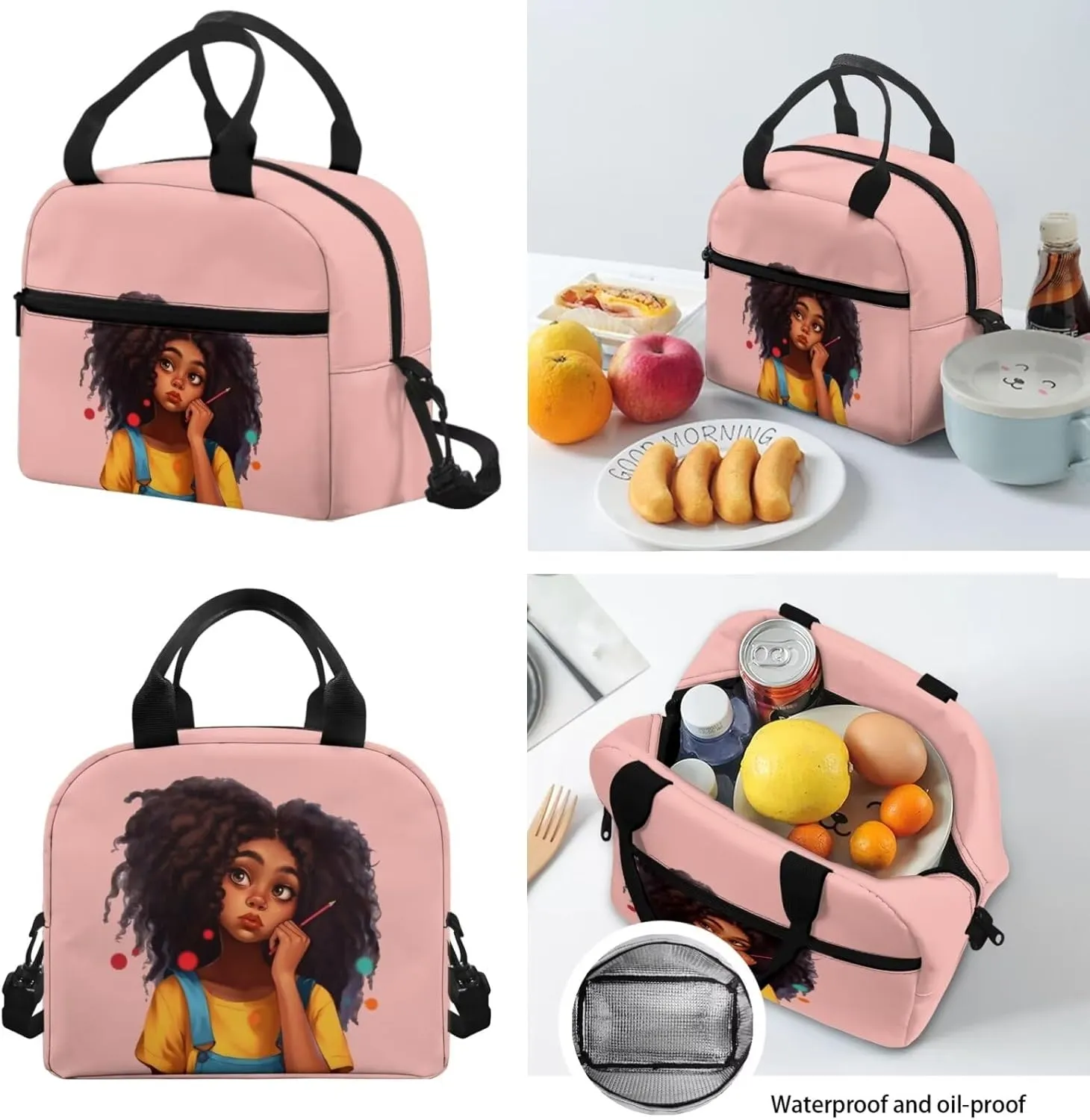 Afro Black Girl Backpack and Lunch Bag Set for Girls 5Th Grade/6Th Grade African Black Magic Kids Bookbag Lunch Box School Bag Pencil Case Lunchbox
