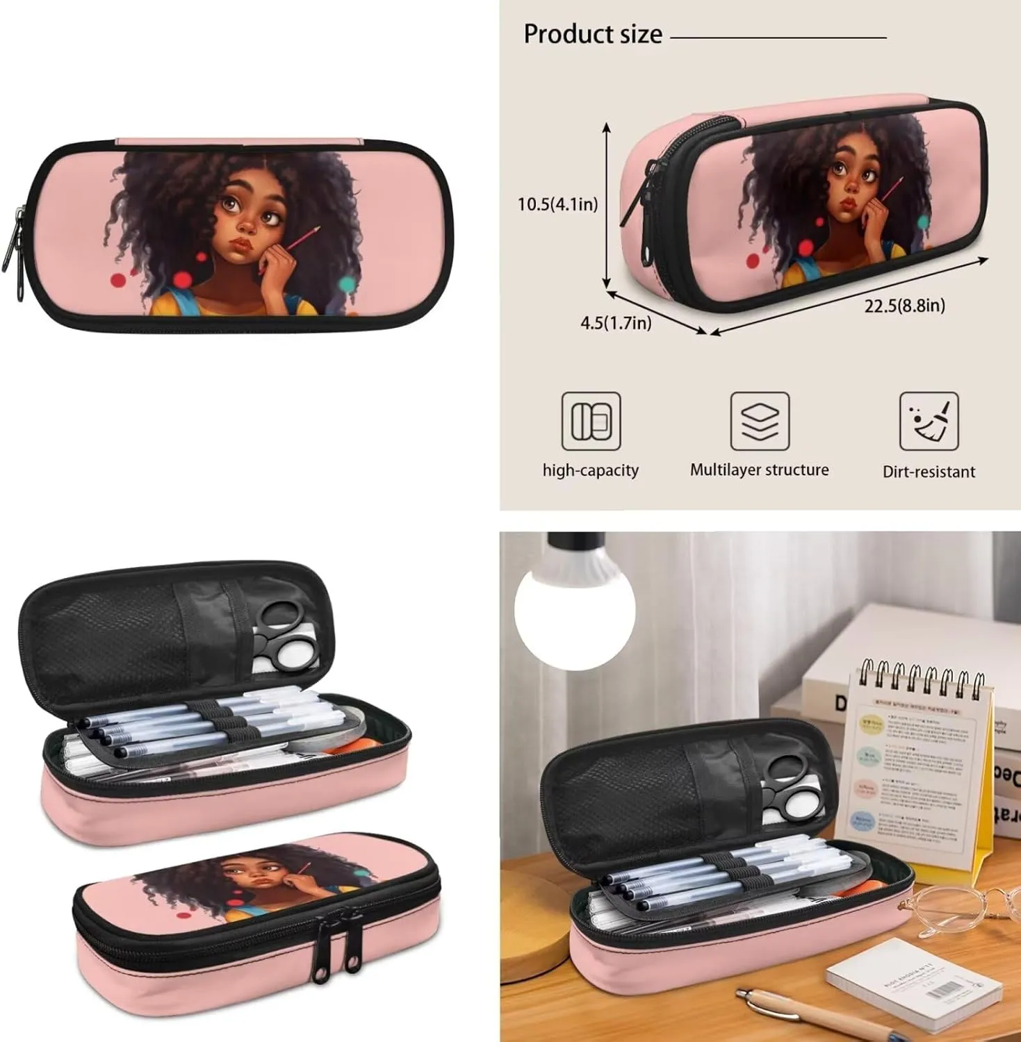 Afro Black Girl Backpack and Lunch Bag Set for Girls 5Th Grade/6Th Grade African Black Magic Kids Bookbag Lunch Box School Bag Pencil Case Lunchbox