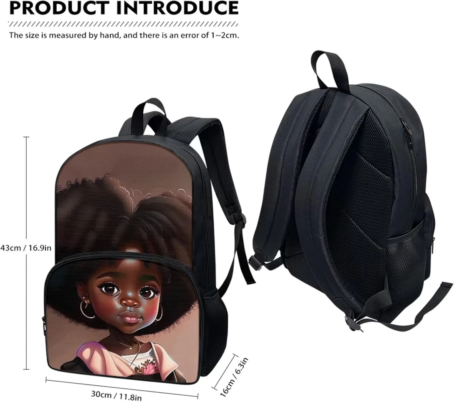 Afro Black Girl Backpack with Lunch Box Black Girl Bookbag Lunch Bag Preschool/Primary School Bag Lunchbox Pencil Pen Case Daycare Backpack