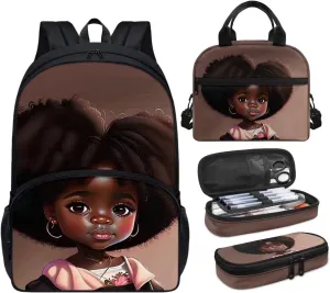 Afro Black Girl Backpack with Lunch Box Black Girl Bookbag Lunch Bag Preschool/Primary School Bag Lunchbox Pencil Pen Case Daycare Backpack