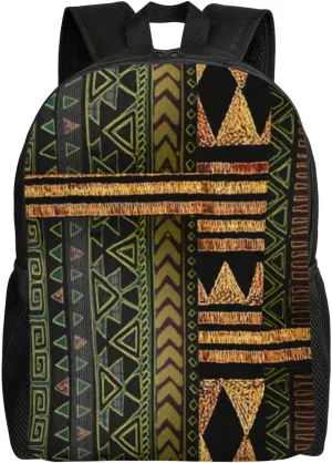 Afrocentric Tribal Motif Pattern Print Minimalist Laptop Backpack – Waterproof Business Travel Bag, Breathable Design, Modern Work & Leisure