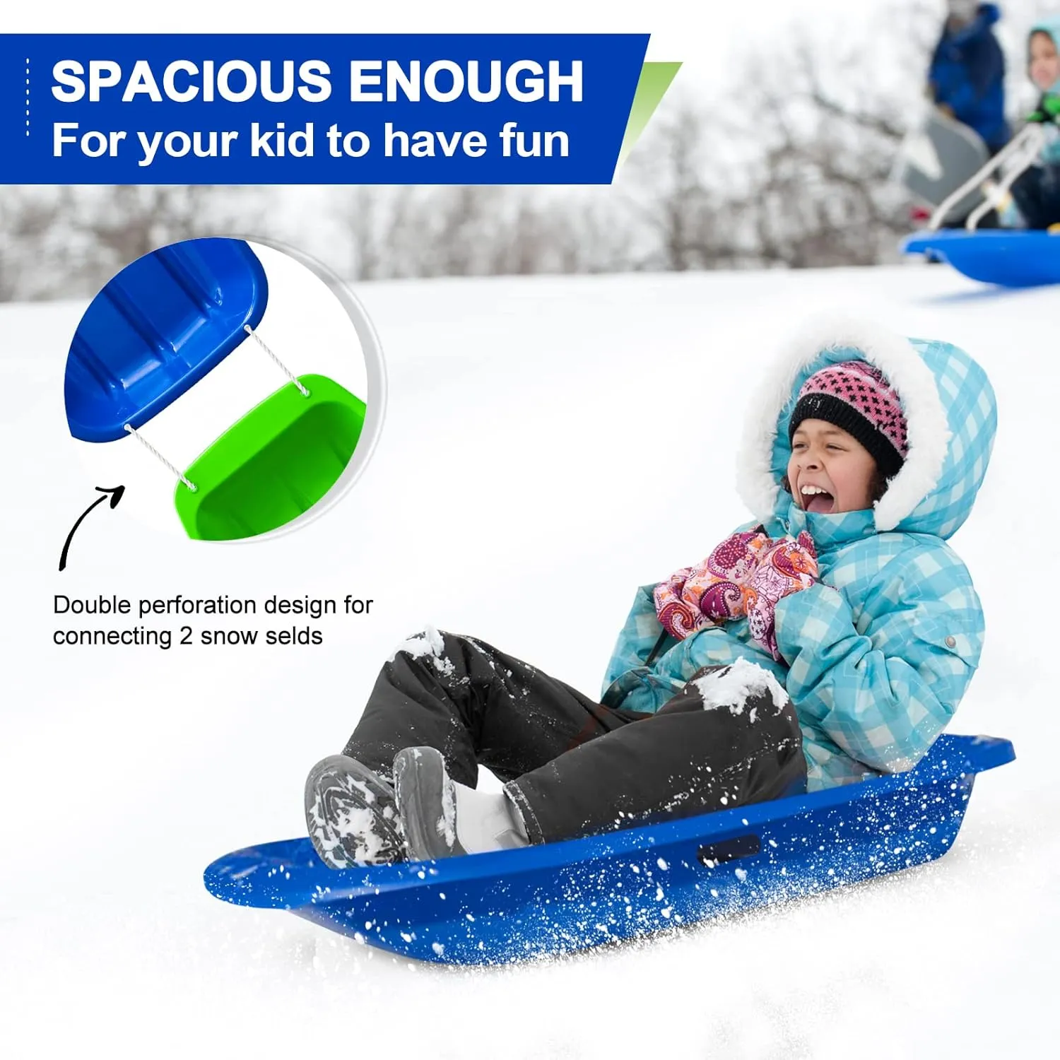 AGPTEK 35/47 Inch Durable Downhill Sprinter Toboggan Snow Sled for Kids Boys Girls Adults with Built-in Handles and Pulling Rope