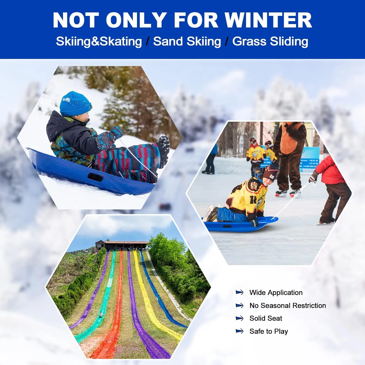 AGPTEK 35/47 Inch Durable Downhill Sprinter Toboggan Snow Sled for Kids Boys Girls Adults with Built-in Handles and Pulling Rope