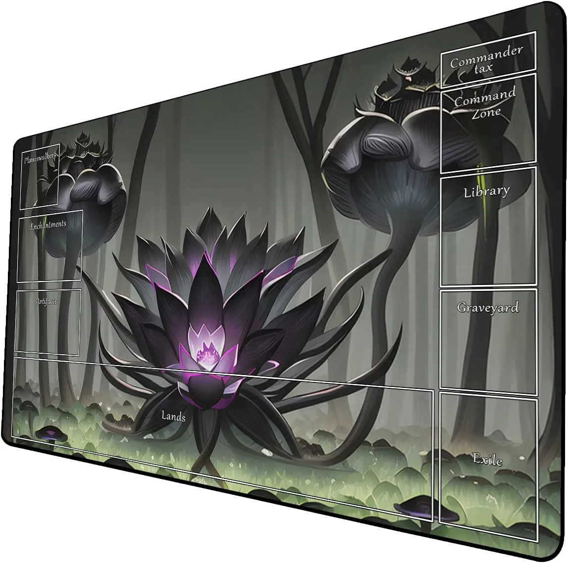 AI Painting TCG Playmat - MTG Trading Card Game Mat with Zone Layout, 24x14 Inches Premium MTG Play Mat - The Perfect Companion for Intense Card Battles - Fantasy Dark Skull Black Lotus 519A130