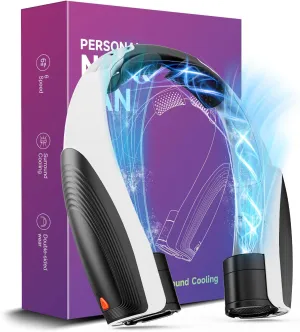 AI Portable Neck Fan with 6 Powerful Speeds, 8000mAh Battery Operated USB-C Rechargeable Fan, Hands-Free 360° Cooling Neck Fan,Twistable,Ultra-Quiet Personal Fan for Women Men Travel(Black-White)