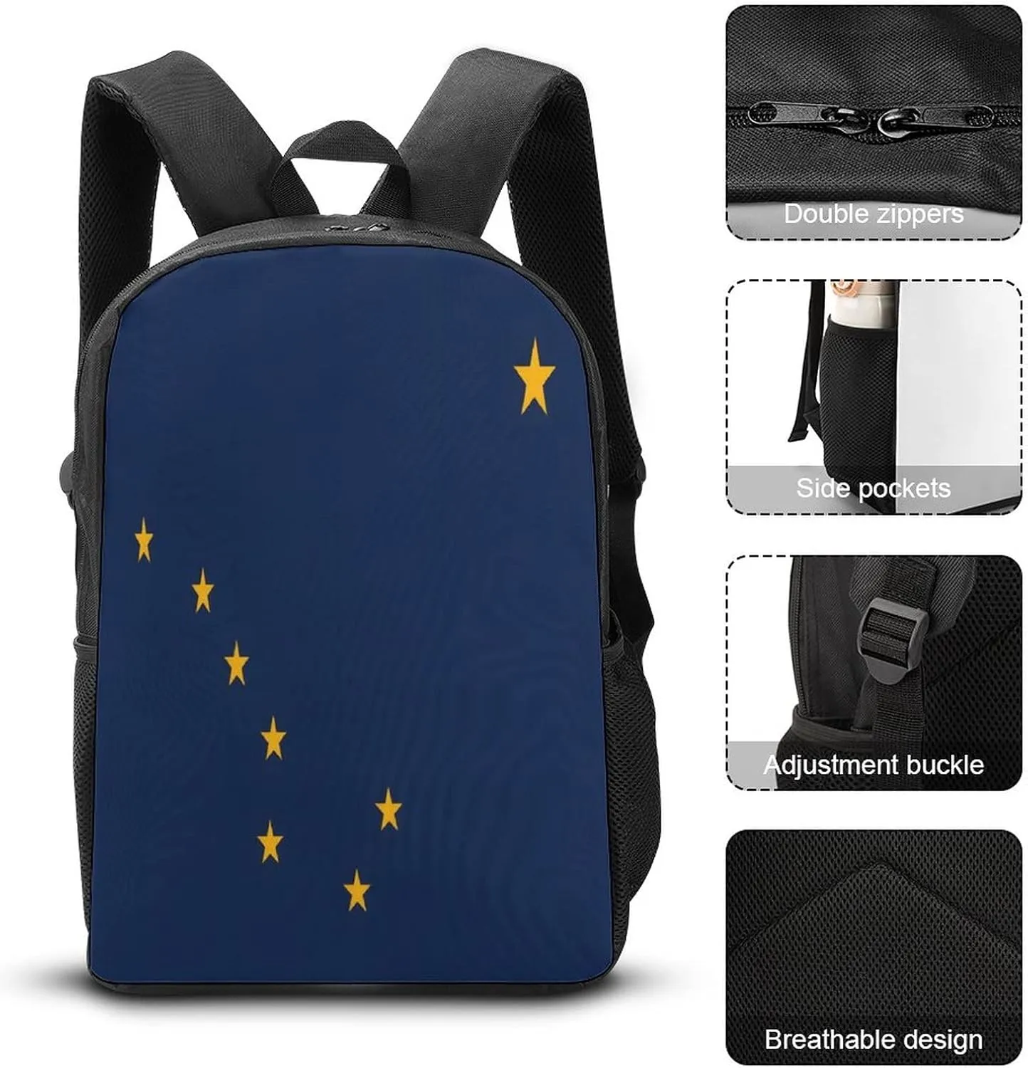 Alaska State Flag Backpack with Adjustable Straps, Suitable for Travel Picnics Activities