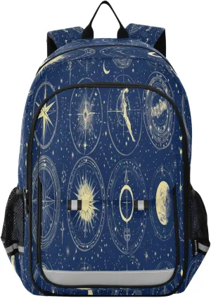 ALAZA Blue Mysterious Galaxy Sun Moon School Backpacks Travel Laptop Bag Kids Bookbag for Girls Boys Teens Women Men