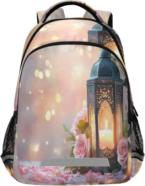ALAZA Candle Lights Pink Flowers Floral School Backpack for Boys Girls,Preschool Elementary Kindergarten School Bag Kids Backpack Bookbag Travel Laptop Bag Casual Daypack