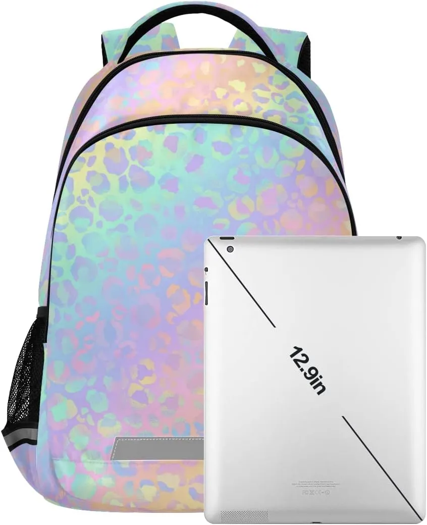 ALAZA Custom Leopard Print Rainbow Cheetah Backpack Purse Customized Personalized Laptop Notebook Tablet School Bag Stylish Casual Daypack, 13 14 15.6 inch
