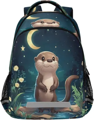 ALAZA Cute Otter Riverbank Moon School Backpack for Girls & Boys, Kids Laptop Bookbag with Reflective Strip 17in