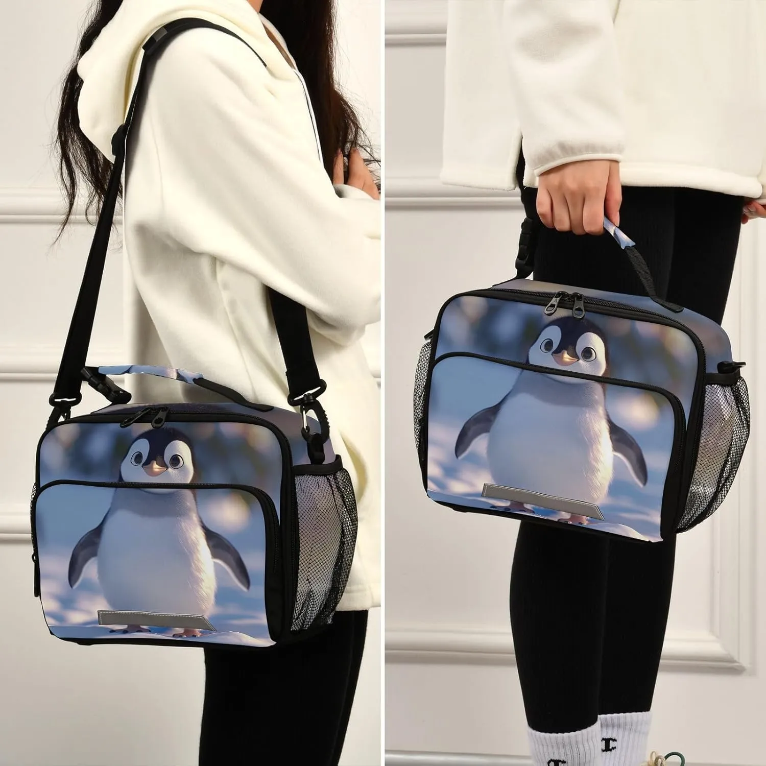 ALAZA Cute Penguin Kids Lunch Box Lunchbox Insulated Reusable Meal Container Lunch Bag with Shoulder Strap for School Girls Boys