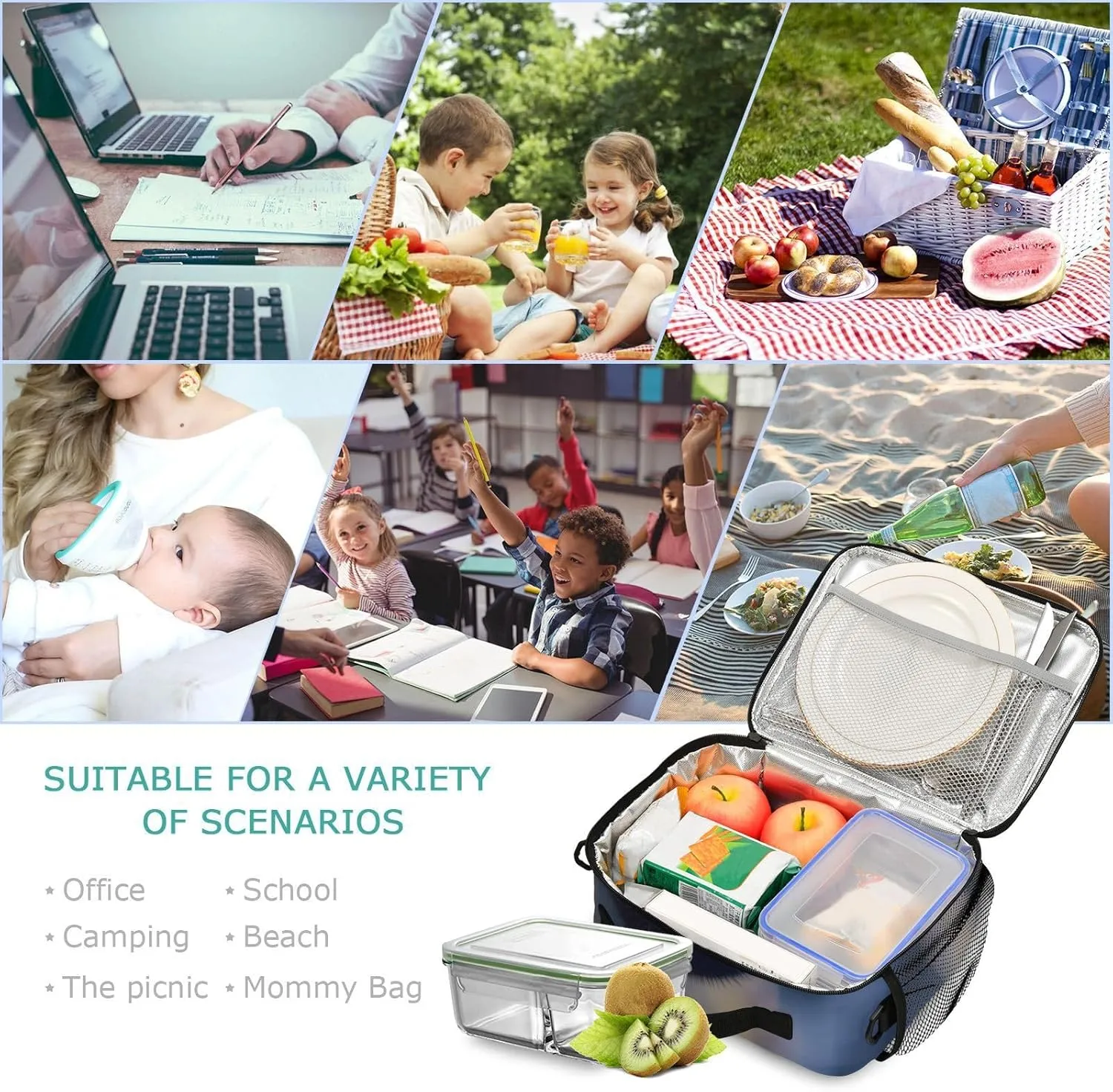 ALAZA Cute Penguin Kids Lunch Box Lunchbox Insulated Reusable Meal Container Lunch Bag with Shoulder Strap for School Girls Boys