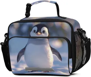 ALAZA Cute Penguin Kids Lunch Box Lunchbox Insulated Reusable Meal Container Lunch Bag with Shoulder Strap for School Girls Boys