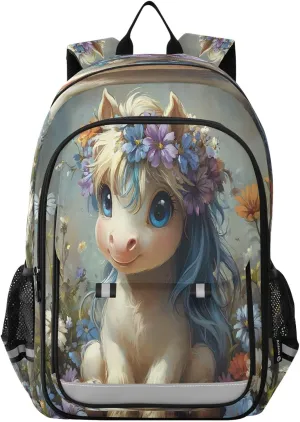 ALAZA Cute Pony Horse School Backpacks Travel Laptop Bag Kids Bookbag for Girls Boys Teens Women Men