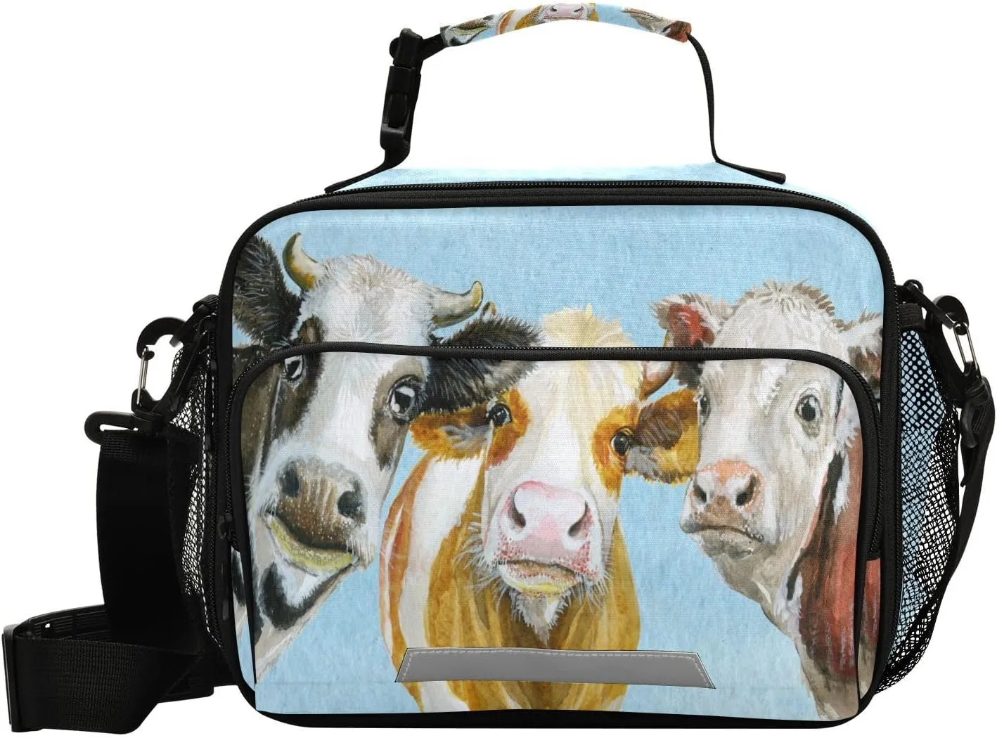 ALAZA Dairy Cow Beef Cute Farm Cattle Calf Vintage Kids Lunch Box, Girls Boys Lunchbox Insulated Reusable Meal Container Lunch Bag with Shoulder Strap