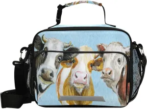 ALAZA Dairy Cow Beef Cute Farm Cattle Calf Vintage Kids Lunch Box, Girls Boys Lunchbox Insulated Reusable Meal Container Lunch Bag with Shoulder Strap