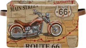 ALAZA Decorative Basket Rectangular Storage Bin, Vintage Route 66 Motorcycle Poster Organizer Basket with Leather Handles for Home Office