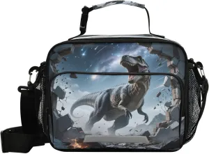 ALAZA Dinosaur Cracked Wall Kids Lunch Box, Girls Boys Lunchbox Insulated Reusable Meal Container Lunch Bag with Shoulder Strap